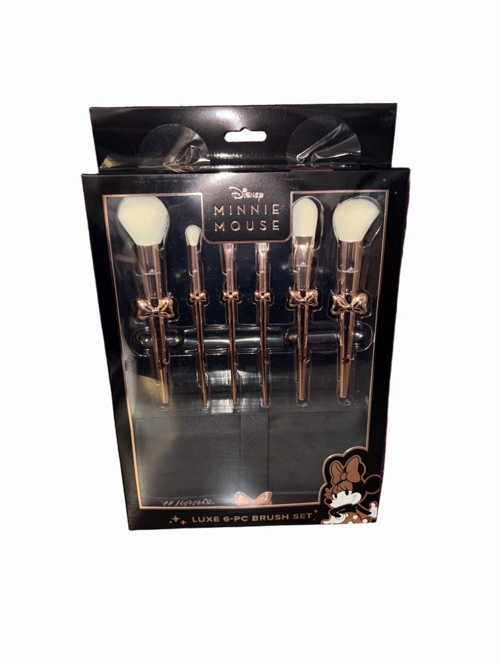 🆕💜Disney Minnie Mouse Luxe 6Pc Makeup Brush Set Rose Gold Vegan Cruelty Free NWT